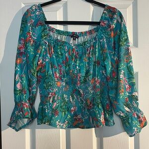 Skies Are Blue Teal Floral Blouse